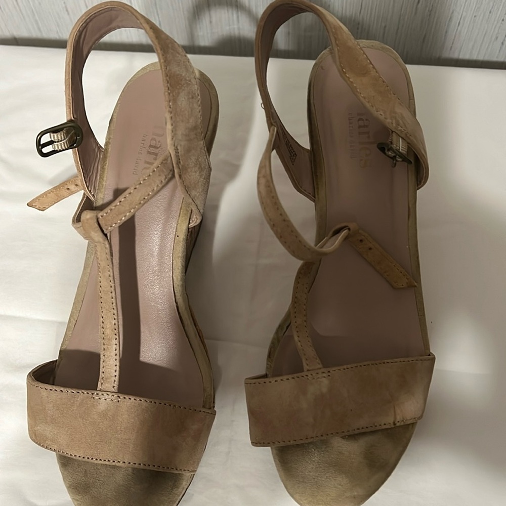 Shoes wedges,Charles David brand,beige, upper leather, 6 1/2 M